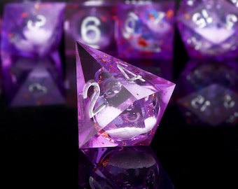 Handmade Purple Liquid Core Dice Set: Sharp Edge DND Dice