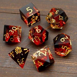 Handmade Sharp Edge Resin Dice Set: Rosegold Foil DND Dice