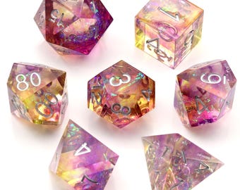 Handmade Sharp Edge Resin Dice Set: Galaxy Mylar Polyhedral DND Dice
