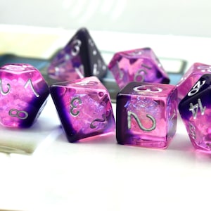Purple Resin Dice Set With Irisecent Mylar Inclusions Galaxy Polyhedral RPG Dice Set Dungeons and Dragons