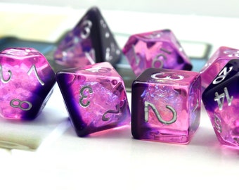 Purple Resin Dice Set: Iridescent Mylar Galaxy Polyhedral RPG Dice