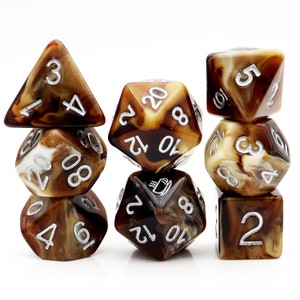 8PC Coffee DND Dice Set Cute Food Resin Polyhedral RPG Dice Set Extra D20 TTRPG Dungeons and Dragons Gifts