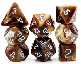 8PC Coffee DND Dice Set Cute Food Resin Polyhedral RPG Dice Set Extra D20 TTRPG Dungeons and Dragons Gifts