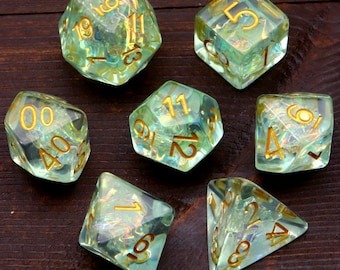 Green Galaxy Resin Dice Set: Iridescent Mylar RPG Dice