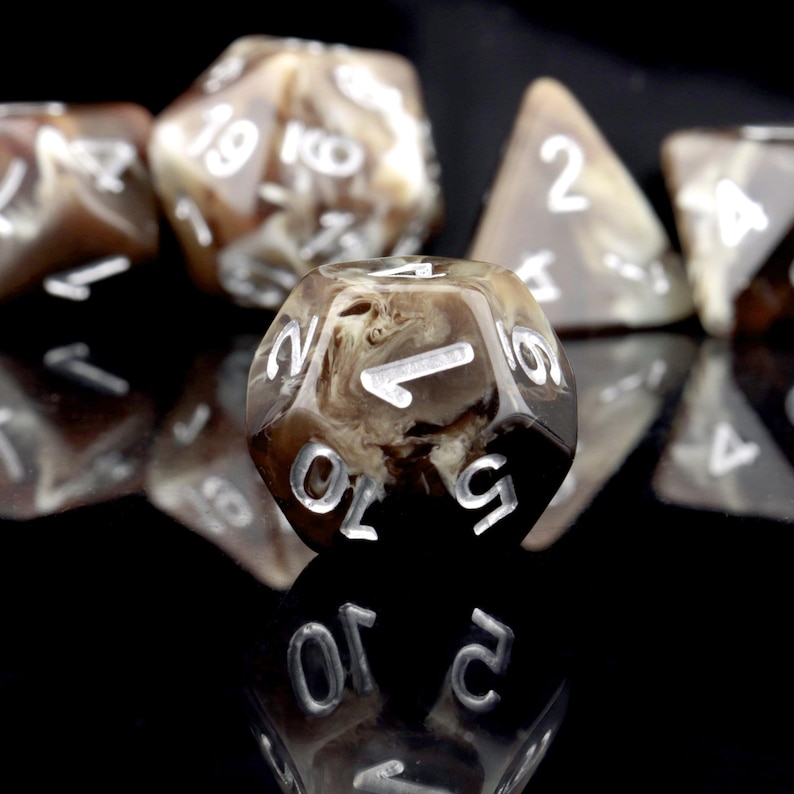 Coffee DND Dice Set: Resin Polyhedral RPG Dice with Extra D20 image 13