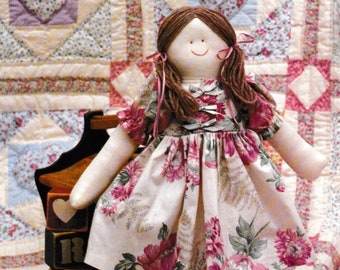 vintage cloth doll pattern pdf easy dolls craft with kids project tutorial rag doll country doll 17" tall soft old fashion primitive doll