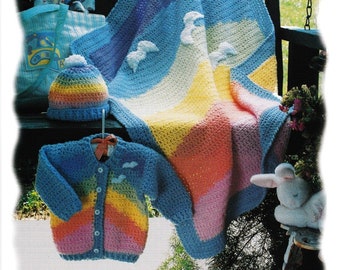 crochet baby rainbow set pattern pdf crochet baby blanket hat sweater pattern vintage  crochet newborn tutorial clothes