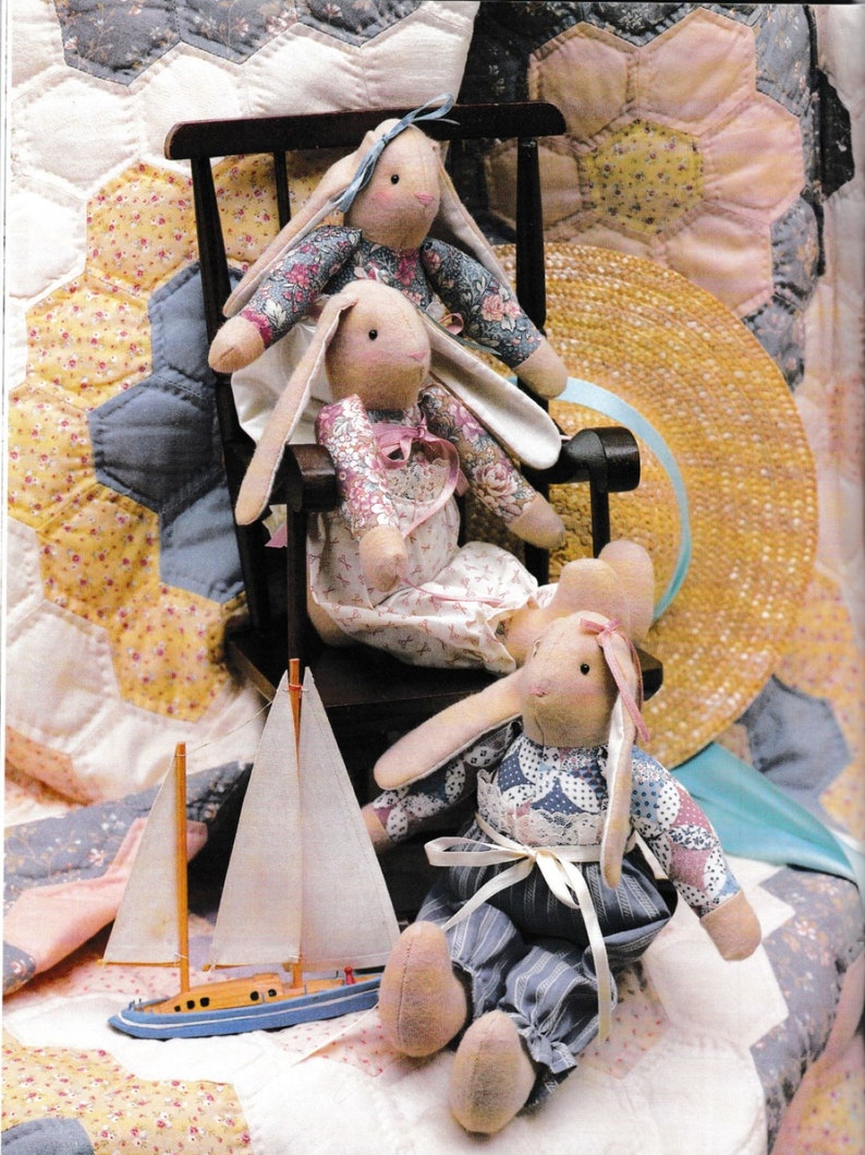 vintage quilt honey bunny doll pattern pdf sewing pattern rabbit plush toy stiffed animals primitive bunny pattern old fashion cloth toys image 2