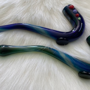 Long Blue and Green Sherlock Glass Hand Pipe Buy any two items from shop get FREE Grinder