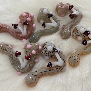 White Sherlock Mushroom Glass Pipe Buy any two items from shop get FREE Grinder