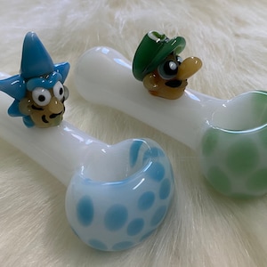 Rick and Luigi Head Glass Hand Pipe