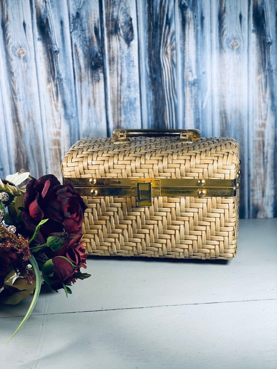 1950’s Woven Wicker Box Basket Purse Weave Vinyl R