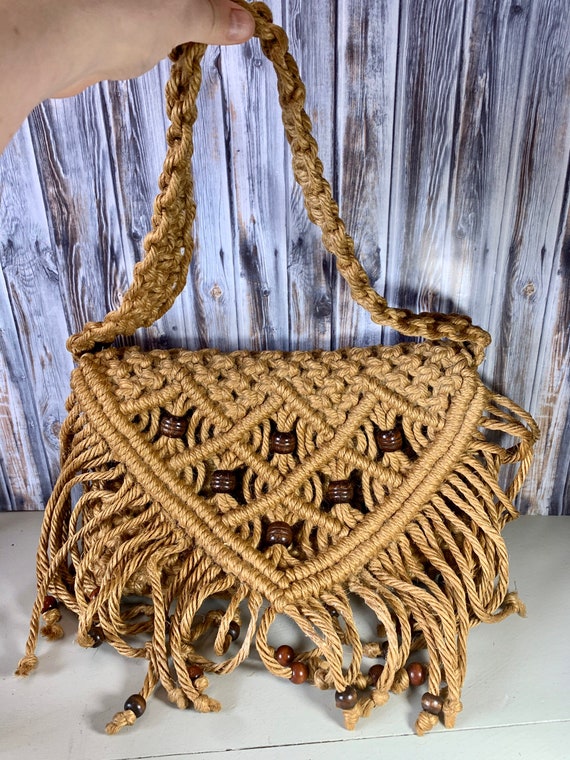 Vintage 1960 Jute Handmade Macrame Bag, Vintage Wo