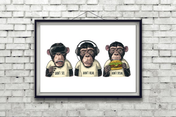 DIGITAL DOWNLOAD Three Wise Monkeys Wall Art Download Wall Art, Home Decor,  Home Print, Three Wise Monkeys Print Download - Etsy