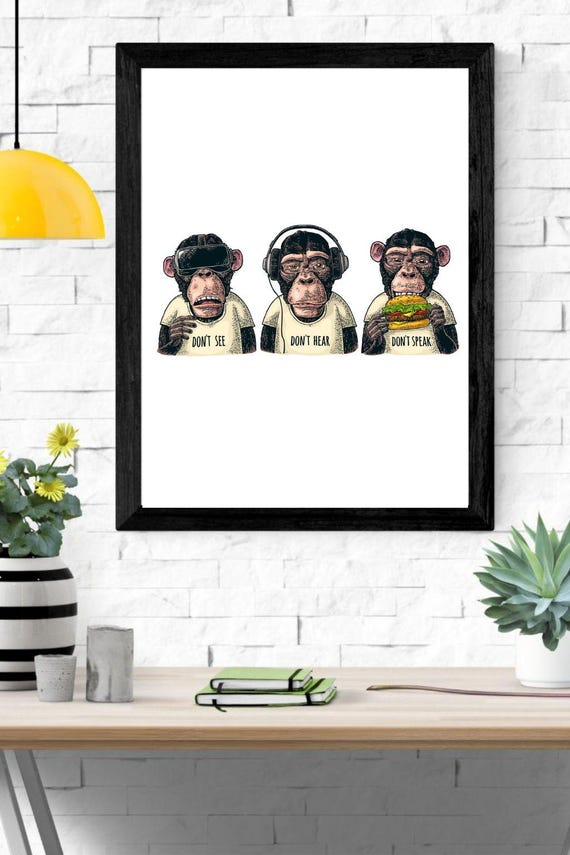 Three Wise Monkeys Wall Art – Unframed Art Print | See No Evil Three Wise Monkeys Wall Art – Unframed Art Print | See No Evil