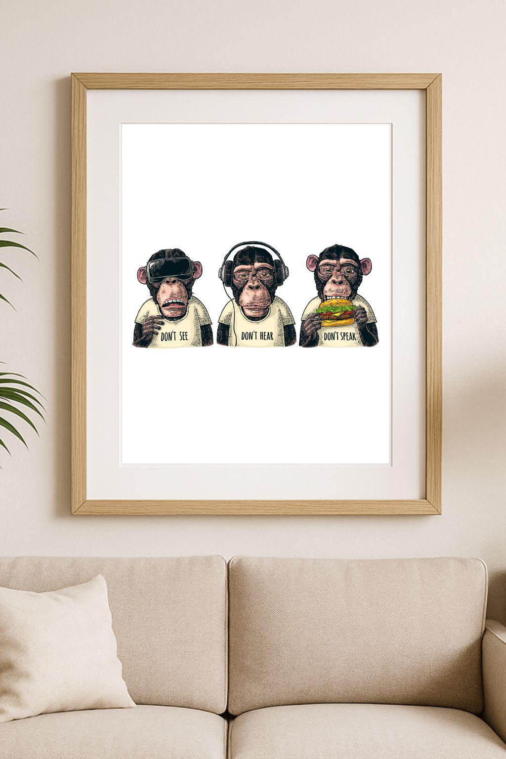 Three Wise Monkeys Wall Art – Unframed Art Print | See No Evil