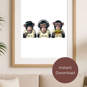 Tre scimmie sagge - Wall Art - Download digitale / Non vedo il male, non sento il male, non parlo del male