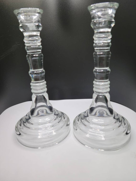 Vintage Ribbed Clear Glass Candle Sticks - Etsy