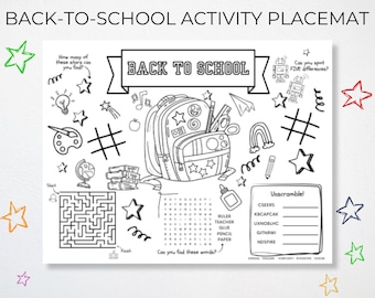 Back-To-School Coloring Placemat, Instant Digital Download, Printable, Kids Activity Sheet, First Day Of School Coloring Page Activity Sheet