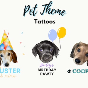 Pet Party Tattoos, Custom Tattoos, Party Tattoo, Temporary Tattoos, Party Favor, Funny Pet, Cat, Dog,Dog Bday, Cat Bday, Pet adoption