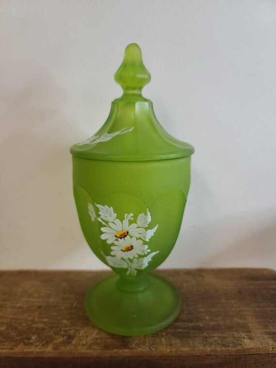 Westmoreland Glass Satin Green Lidded Candy Dish Etsy