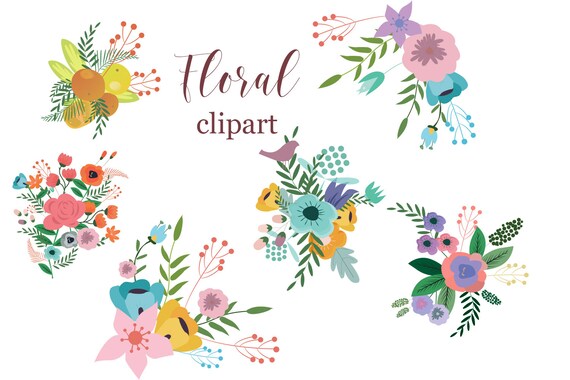 Flower Clipart Vector Flower Clipart Flower Bird Flower Etsy