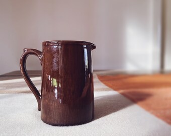 Vintage Glazed Brown Milk Jug, Small Creamer
