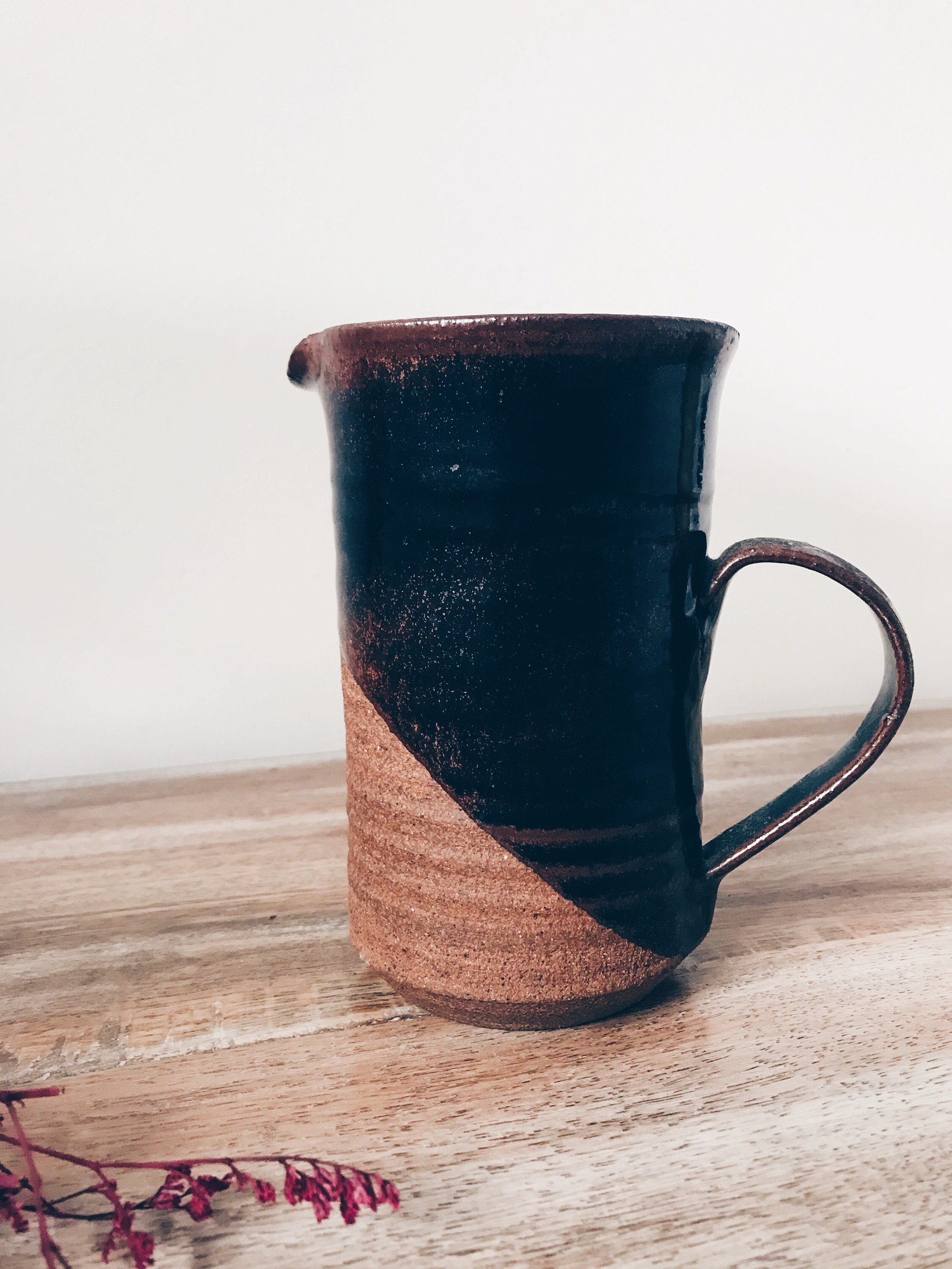 Large vintage stoneware coffee mug / hand made / two toned / Etsy