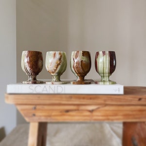 Onyx natural stone mini goblets ~ set of four ~ shot glasses