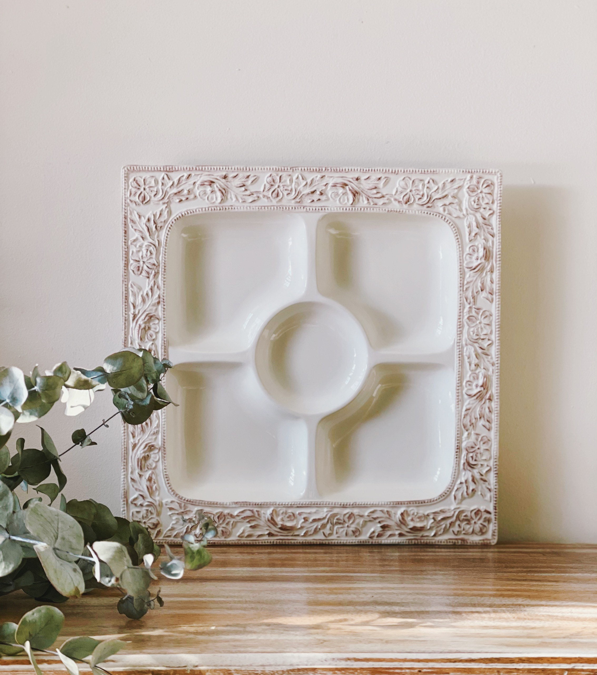 Large vintage white platter / segmented /divider plate / Etsy