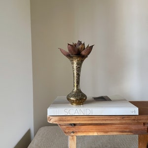 Vintage etched brass vase