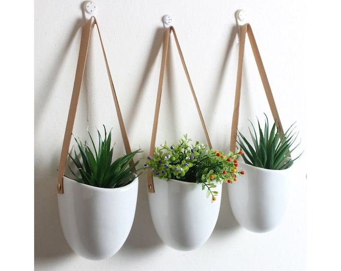 3 Hanging Ceramic Planter Set Hanging Planter Indoor Wall Etsy