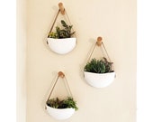 3 Pcs White Hanging Planter Set, 3 Hanging Wall Planter Set, 3 Ceramic Planter Set, 3 Succulent Planter Set on Leather Straps, Hanging Pots