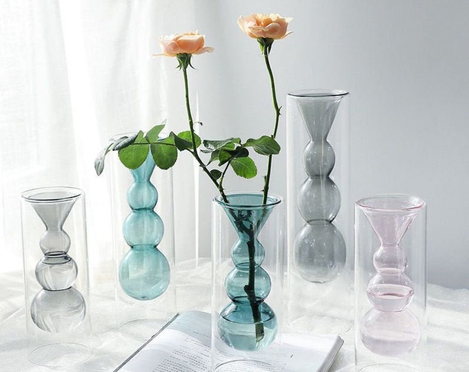 Glass Tube Vase Double Glass Vase Bubble Vase Plant Etsy