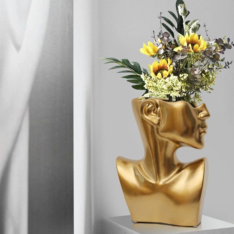 White Lady Face Vase Gold Head Vase Black Head Planter Face Etsy