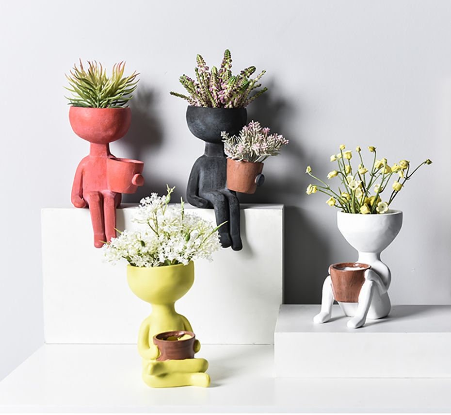 Human Head Art Face Ceramic Vase Head Planter Tabletop Decoration Small