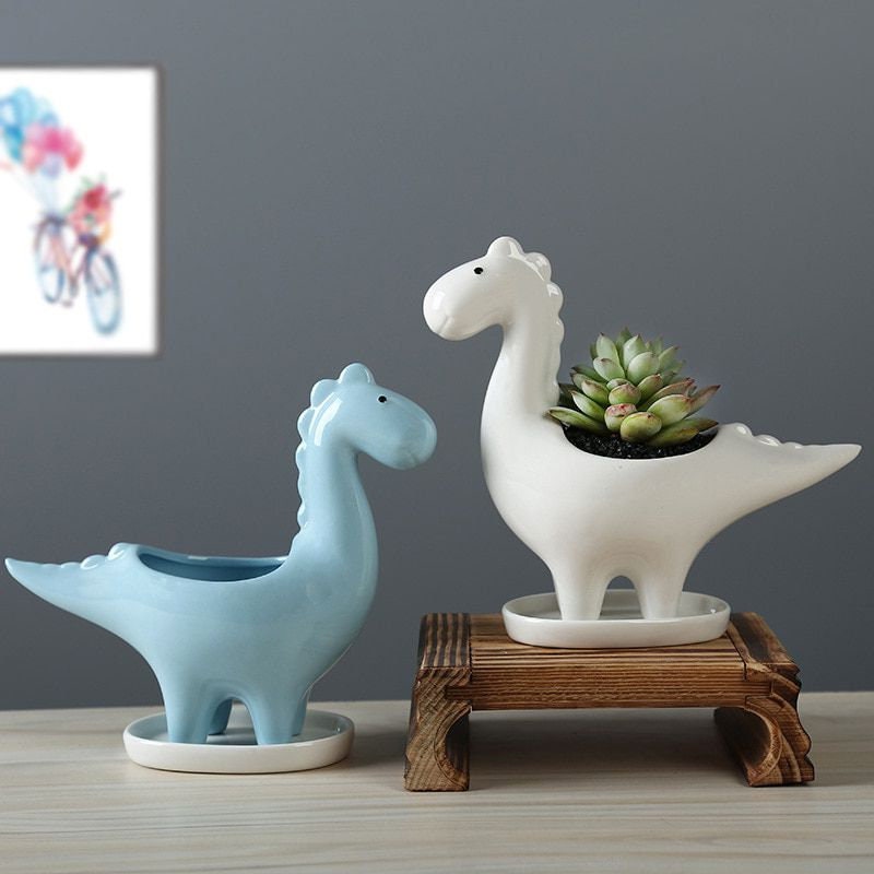 Dinosaur Planter With A Tray Diplodocus Ceramic Planter Dino Etsy Singapore