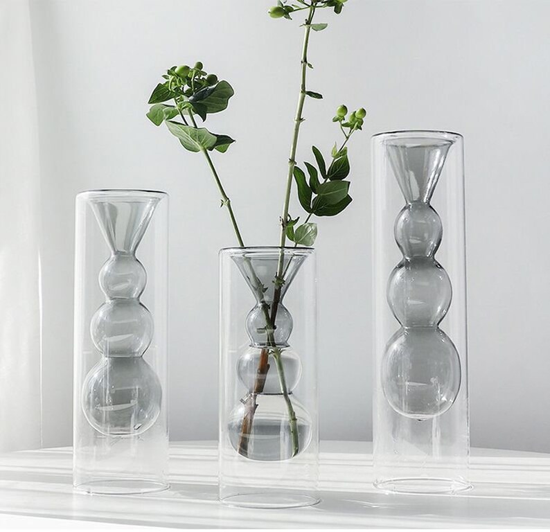 Glass Tube Vase Double Glass Vase Bubble Vase Plant Etsy