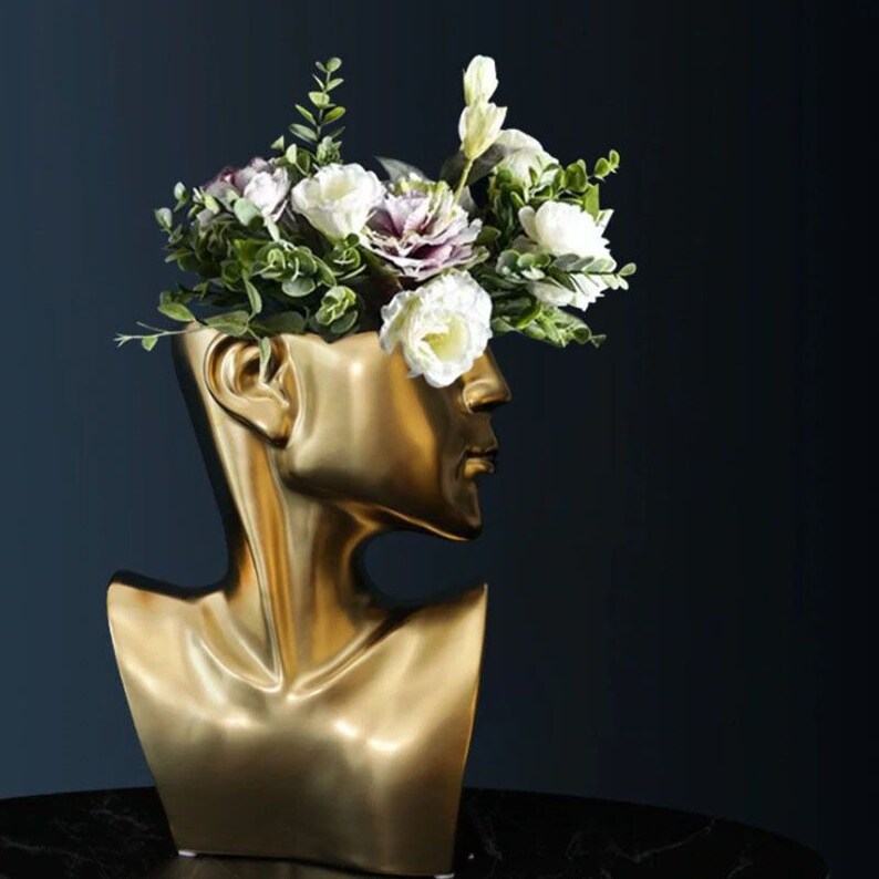 Black Lady Face Vase White Head Vase Gold Head Planter Face Etsy