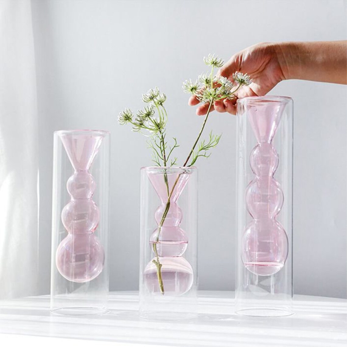 Glass Tube Vase Double Glass Vase Bubble Vase Plant Etsy