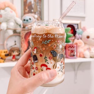 Officially licensed Lore of the Wilds Iced Coffee Glass, Dark Cottagecore Bookish Merch, Whimcial Fantasy Reader Cup, Gift for Bookworm