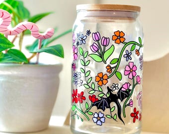 Dragon & Wildflowers  Iced Coffee Glass, Romantasy Fan Gifts, Bookish Coffee Cup, Fantasy Reader