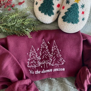 EMBROIDERED Tis the Damn Season Crewneck | Swift Mas Christmas Sweatshirt | Gifts for T.S. Fan | Folklore Evermore Eras Tour Holiday Shirt