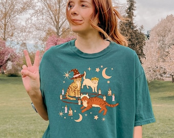 Witchy Cat Tshirt | Spooky Cute Witch Craft Shirt | Cat Lover Halloween Shirt | Spooky Season Merch | Funny Cat Seance | Cat Mom Witch Gift