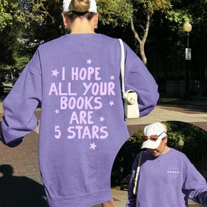 Hoppas att alla dina böcker är 5-stjärniga läsningar - Rundkragetröja, Trendig boklig merchandise, Booktok Booksta Bookworm-presenter, Minimal Reader Merch