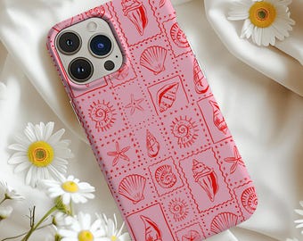 Amalfi Coast Pink Seashells Summer iPhone Case, Preppy Trendy Summer Stamps, Phone Case Accessories,Beachy Costal Italian Tomato Girl Summer