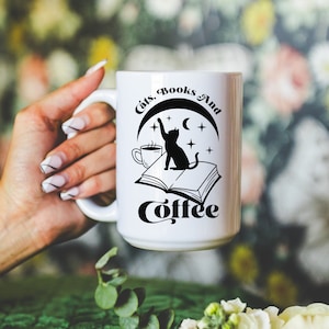 Cats Books Coffee Lover Mug | Bookish Cat Cup | Reader and Cat Lover Gifts | Cat Mom Coffee Cup | Reading Mug