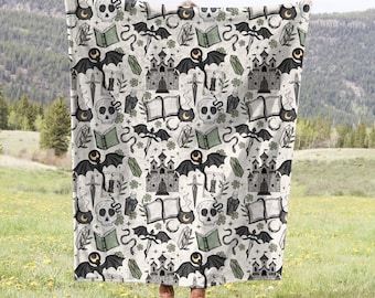 Fantasy Reader Bookish Plush Throw Blanket | Books and Dragons | Dark Romantasy Witchy Reader Gift | Cozy Fall Winter Book Lover Home Decor