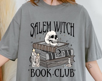 Salem Hexe Buchclub T-Shirt | Witchy Bücherwurm Halloween Shirt | Gruseliges Herbst Shirt | Horror Reader Merch | Buchliebhaber Geschenk | Gothik