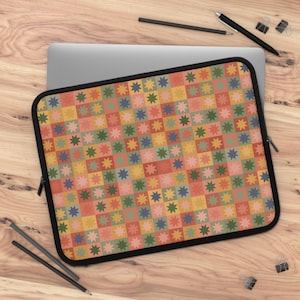 Retro lapptäcke med stjärnmönster, laptopfodral med vintage-motiv, sött MacBook-fodral, vadderat laptopfodral, söta kontorstillbehör